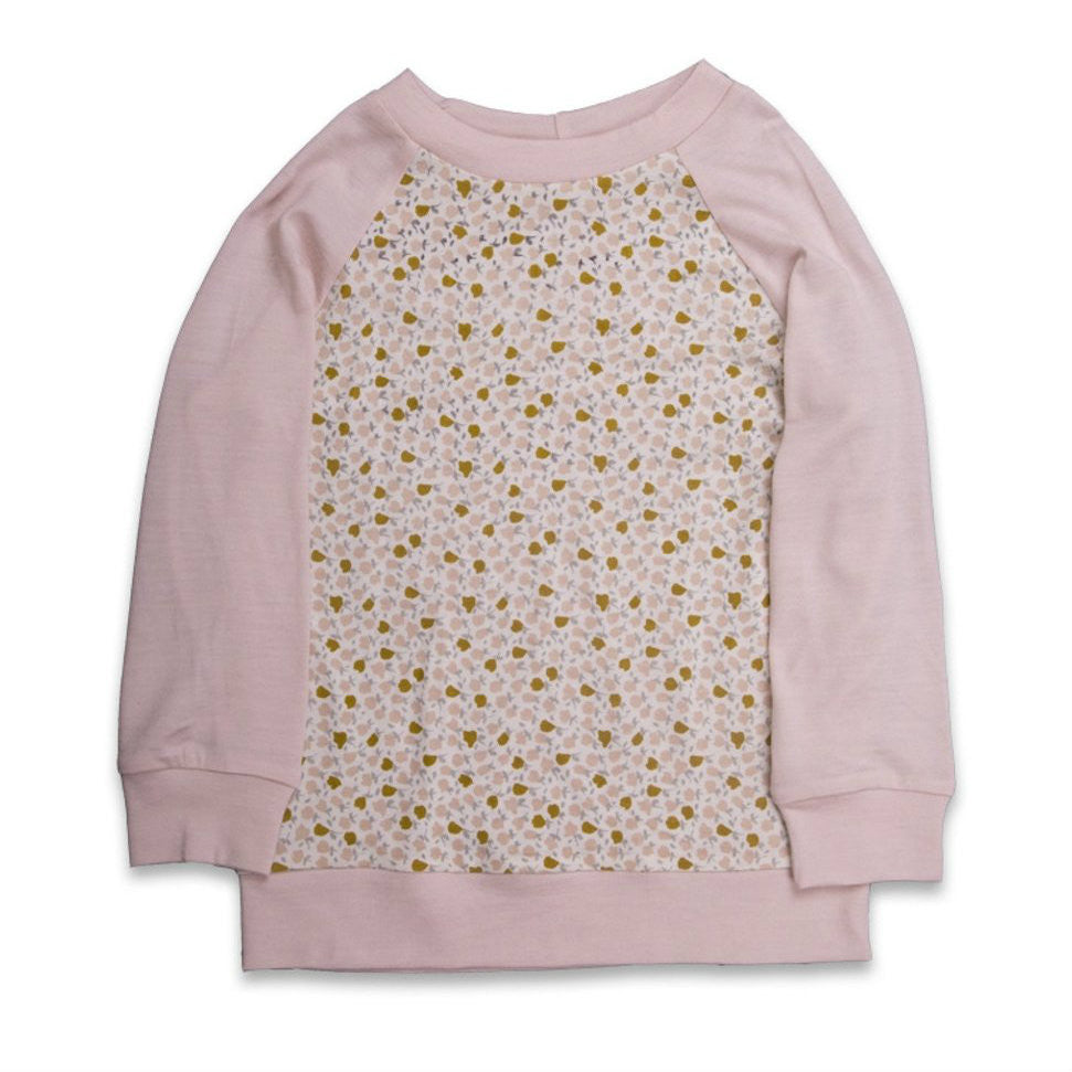 Childrens merino top in bush and floral print